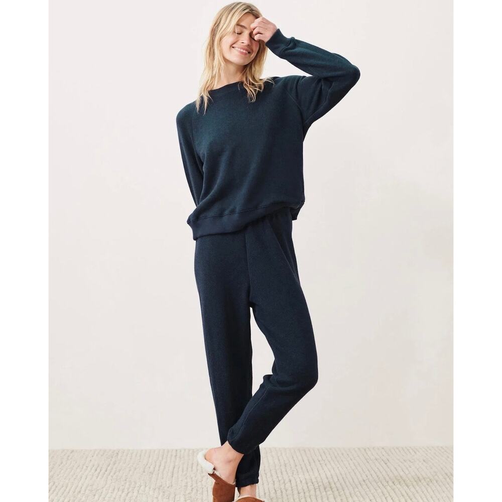 Jenni Kayne Saturday Sweatsuit Sweatshirt Joggers Pants Large Navy Blue Large